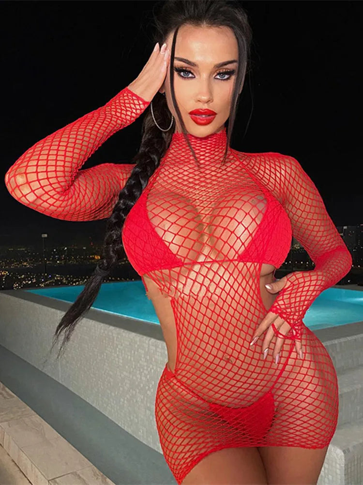 Vestido Sexy de Red Ajustado – Bodycon Transparente para Noche Especial