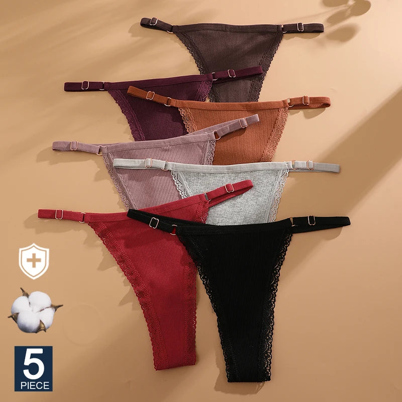 Set de 5 Tangas de Algodón Ajustables – Comodidad y Estilo Diario